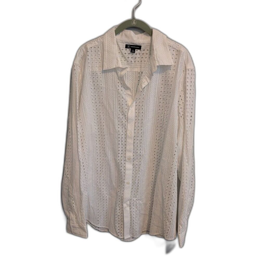 INC International Concepts White Eyelet Long Sleeve Button-Up Shirt NWT Size XL